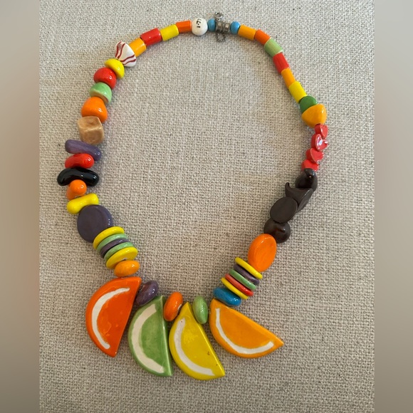 Parrot pearl brand ceramic unique vintage necklace fruits colourful - Picture 4 of 4